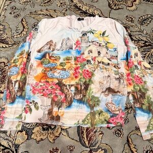 Talbots Multicolor Scenic Print Long Sleeve Top